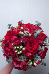 Nice flowers bouquet. Selective focus. Copyspace, place for text