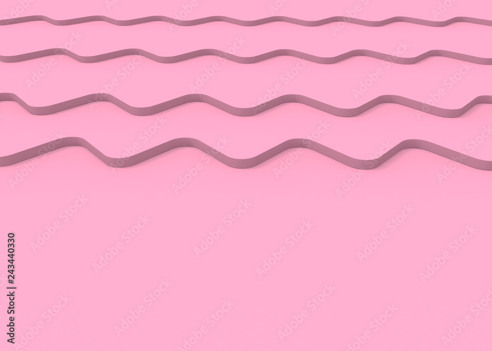 Wall mural 3d rendering. sweet soft pink curl wave curve panels background.