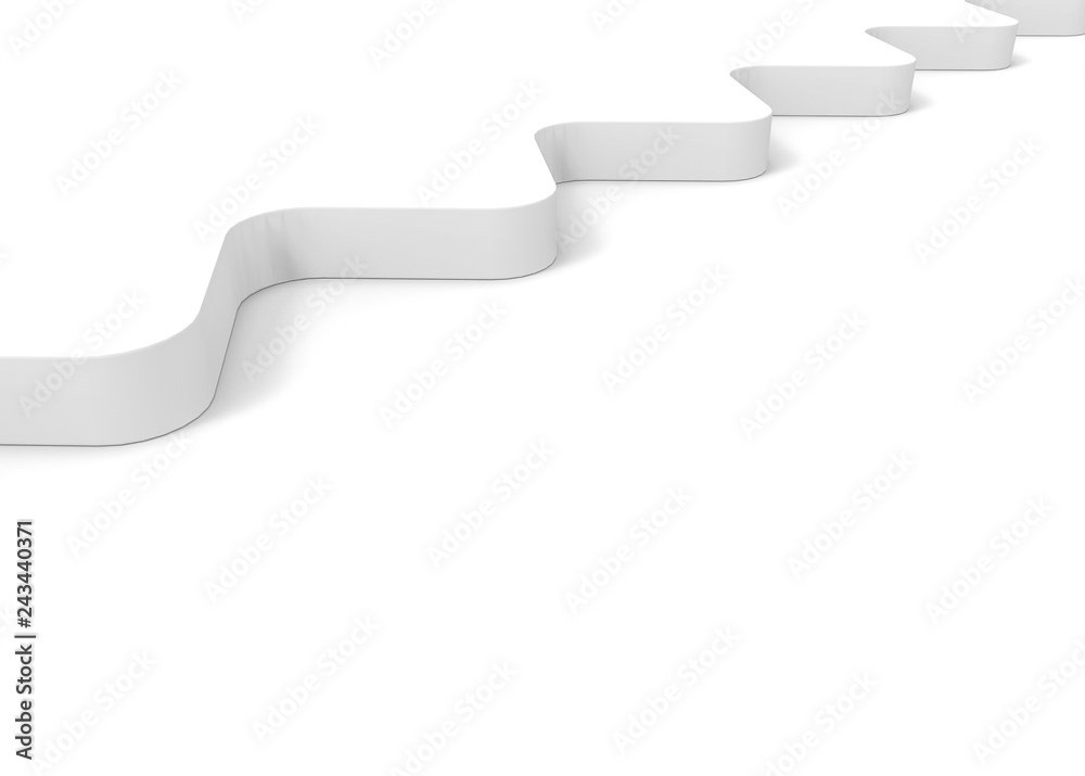 Poster 3d rendering. modern white curl wave curve panel on the floor background.