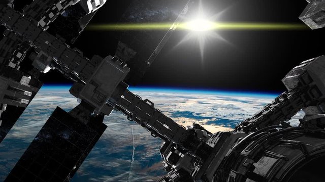 International Space Station in outer space over the planet Earth. Elements of this image furnished by NASA.
