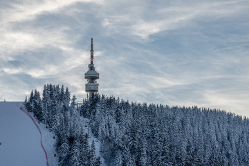 Fototapeta na wymiar The Tower in Pamporovo ski resort
