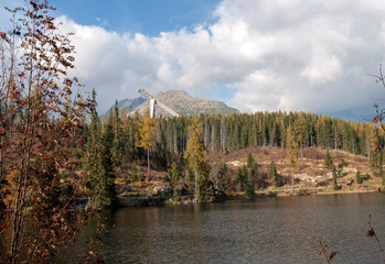 Nature mountain scene with beautiful lake in Slovakia Tatra - Strbske pleso