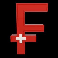Fototapeta premium Currency symbol with national flag. The Swiss Currency. 3d render isolated on black.