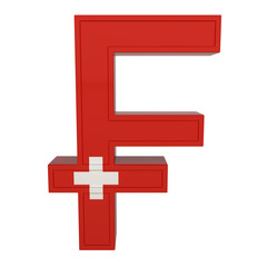 Currency symbol with national flag. The Swiss Currency. 3d render isolated on white.