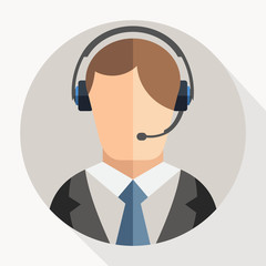 Call center operator with headset web icon. - Vector