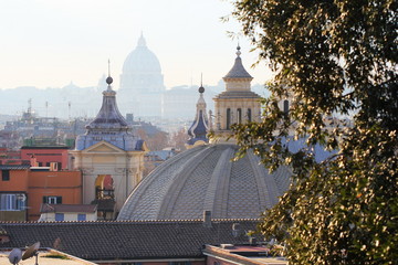 View of piazza del Popolo in Rome. View of Santa Maria in Montesanto and Santa Maria dei Miracoli