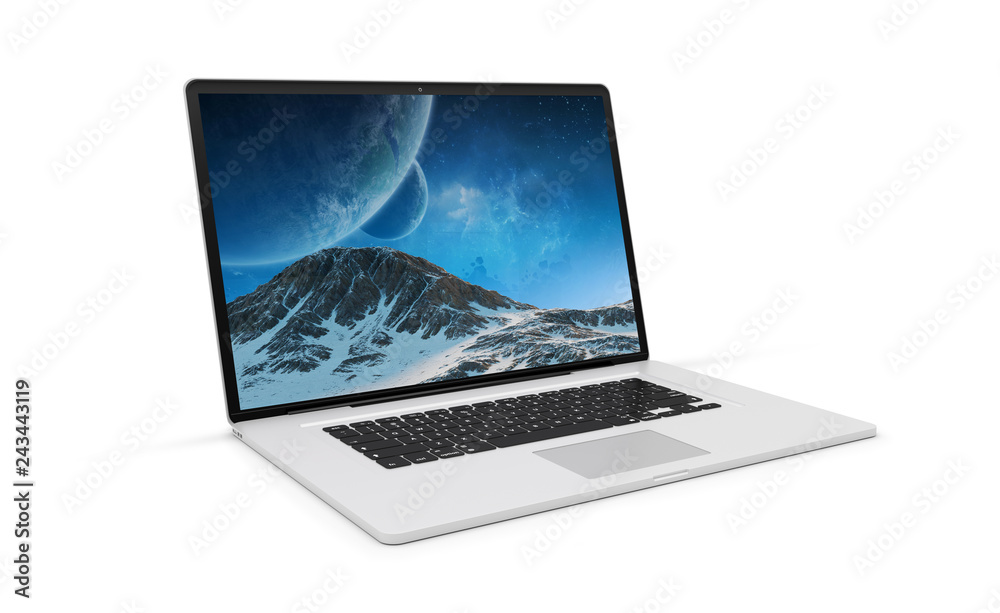 Wall mural isolated modern laptop with shadow side view 3d rendering
