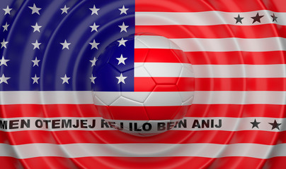 Bikini Atoll, soccer ball on a wavy background, complementing the composition in the form of a flag, 3d illustration