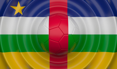Central African Republic, soccer ball on a wavy background, complementing the composition in the form of a flag, 3d illustration