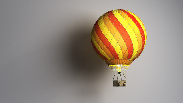 Hot Air color balloon cast shadow on wall 3d render on white background