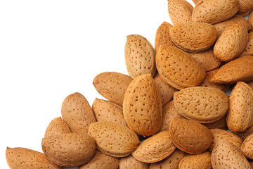 almonds isolated on white background top view