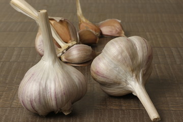 garlic on wooden table background