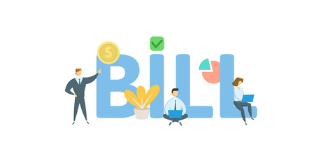 Obraz na płótnie Canvas BILL word concept banner. Concept with people, letters, and icons. Colored flat vector illustration. Isolated on white background.