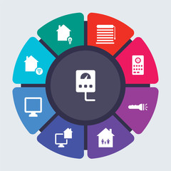 smarthome vector template for infographics. Business concept with 9 options, steps, parts, segments. Banner infographic cycling diagram, round chart, Meter, Light, Jalousie automation icons