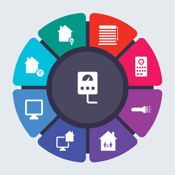 smarthome vector template for infographics. Business concept with 9 options, steps, parts, segments. Banner infographic cycling diagram, round chart, Meter, Light, Jalousie automation icons