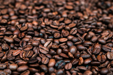 roasted coffee beans. close up view