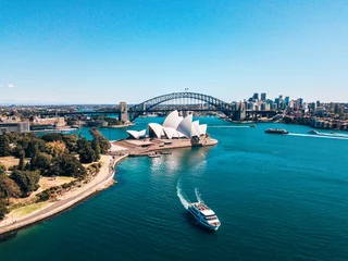 Peel and stick wall murals Sydney January 10, 2019. Sydney, Australia. Landscape aerial view of Sydney Opera house near Sydney business center around the harbour. 
