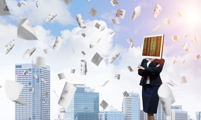 Business woman with monitor instead of head.