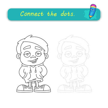 Little boy. Educational game. Connect the dots. Vector illustration.