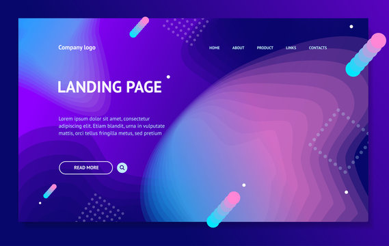 Landing Page Template on Abstract Color Background Design. Vector