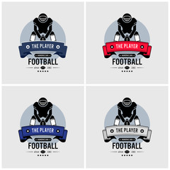 American football club logo design. Vector artwork of American football player squatting and holding a ball.