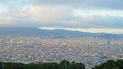 Fototapeta premium View of Barcelona from a height. Barcelona from a height. City Panarama of Barcelona. Center of Barcelona.
