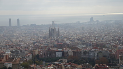 View of Barcelona from a height. Barcelona from a height. City Panarama of Barcelona. Center of Barcelona.