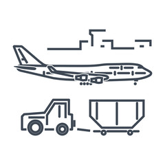 thin line icon luggage towing truck, airport ground support