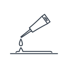 thin line icon putting glue, sealant from a tube