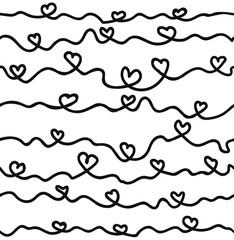 Hand drawn ink hearts seamless pattern , sketchy artsy, calligraphy nib drawing