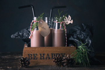 Hot cacao in the bottles