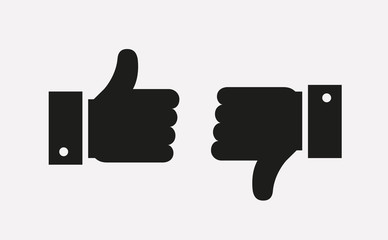 Thumbs up and down black icons. Vector.