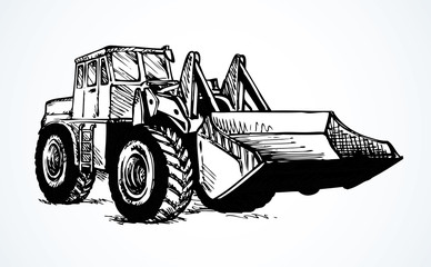 Tractor with bucket. Vector drawing