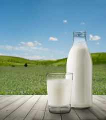 milk on wooden table