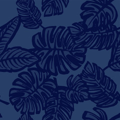 Tropical leaves pattern,seamless print in black and white,in vector.