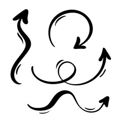 Abstract Vector Arrows set. Doodle hand made marker style. Isolated Sketch illustration for note, business plan, graphic presentation