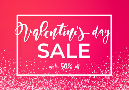 Bright pink Valentines day sale design for banner, tag or store offer. Vector illustration.