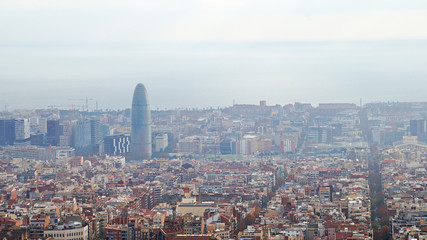 Fototapeta premium View of Barcelona from a height. Barcelona from a height. City Panarama of Barcelona. Center of Barcelona.
