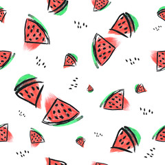 Watermelon pattern,hand painted print on white color.
