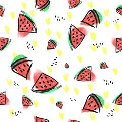 Watermelon pattern,hand painted print in bright color.