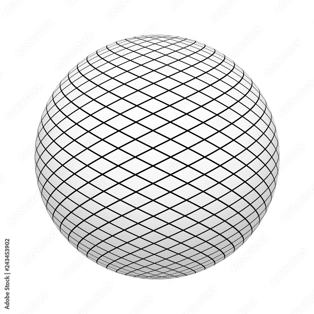 Poster net texture pattern with black squares on ball or sphere shape isolated on white background. mock up