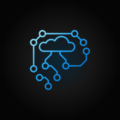 AI Cyberbrain blue outline icon - vector artificial intelligence brain concept thin line symbol on dark background