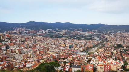 Fototapeta premium View of Barcelona from a height. Barcelona from a height. City Panarama of Barcelona. Center of Barcelona.