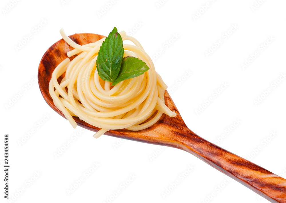 Wall mural bowl of spaghetti isolated on white background