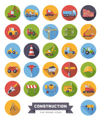 Flat Design Construction Industry Icons Set