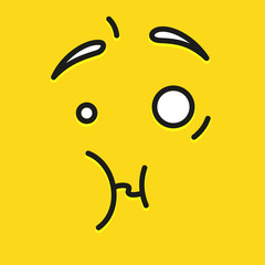 Smile icon template design. Unpleasantly surprised emoticon vector logo on yellow background. Face line art style.