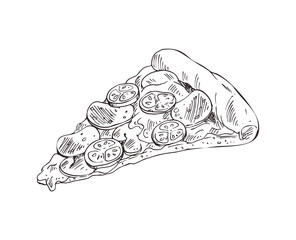 Hand drawn pizza slice vector monochrome sketch