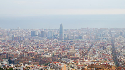 Fototapeta na wymiar View of Barcelona from a height. Barcelona from a height. City Panarama of Barcelona. Center of Barcelona.