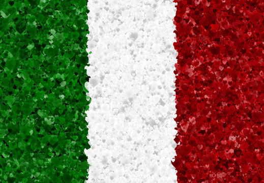 Illustration of an Italian flag with a heart pattern