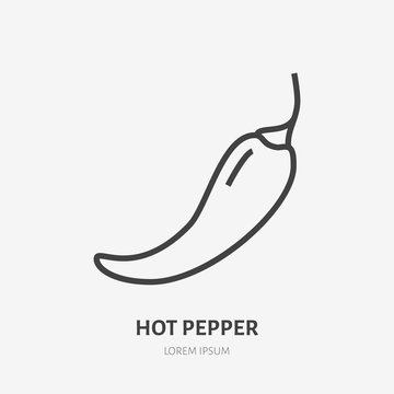 Hot chili pepper flat line icon. Vector thin sign of spicy food, mexican cafe logo. Spice illustration for restaurant menu